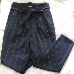 Express navy pinstripe paper bag trouser pants 8R